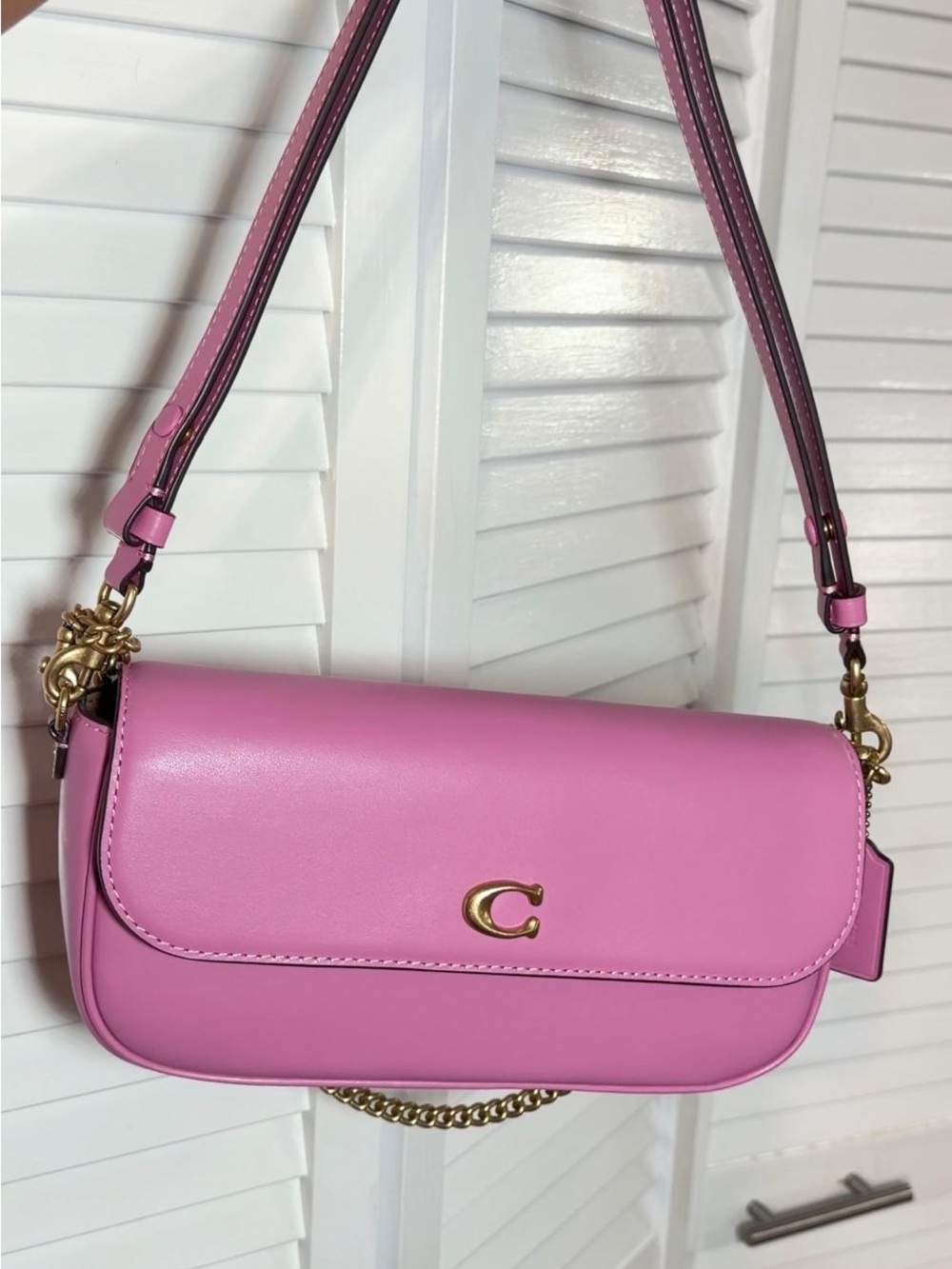 Coach Pink Leather Shoulder Bag with Gold 'C' Accent